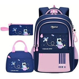 Resim Meridiangoods Büyük Kapasiteli Katlanabilir Ayarlanabilir Pembe Renk Askılı Uzay Temalı 3lü Sırt Çantası Seti Okul Seyahat İçin İdeal Pembe Renk 