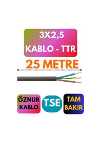 Resim Öznur 3x2,5 Ttr Kablo Metre Seçenekli Siyah - 25 Metre 