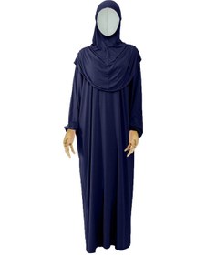 Resim Kız Çocuk Tesettür Elbisesi Tek Parça Namaz Kıyafeti Tak Çıkar Başörtülü Pamuklu Lastikli Kolu Lacivert 