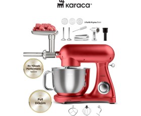 Resim Karaca 1800W Döküm Gövdeli 6,2 Litre Hazne Kıyma-Sucuk Yapma Hamur Yoğurma Çıprma Karıştırma Vb Çok Fonksiyonlu Premium Mutfak Şefi 