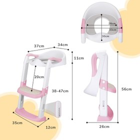 Resim Çocuk Klozet Adaptörü Merdivenli, PU Pedli, Kaymaz, 1-7 Yaş, 38-47 cm Uyumlu 
