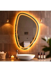 Resim Diagonale Amber Led'li Kumlamalı Lavabo & Banyo Aynası Dokunmatik Sensörlü 90 X 60 Turuncu 