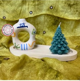 Resim Uretti - Pınar 2572 - El Yapımı 3'lü Özel Tasarım Vazo Ve Mum Seti - Bej Yeşil 