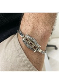 Resim Simurg Jewellery 925 Ayar Gümüş Kırmızı Taşlı Erkek Bileklik 