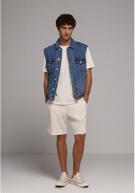 Resim Colin's Colins Oversize Fit Klasik Yaka Düğmeli Astarsız Erkek Mid İndigo Denim Yelek Cl1080323 Q1.v1 Dn44914 Denim 