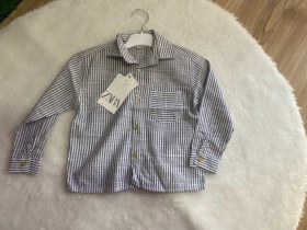 Resim Keten Gri Beyaz Çizgili Erkek Çocuk Gömlek Gri - Beyaz 