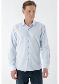 Resim Morven Erkek A. Mavi Trend Baskılı Desenli İtalyan Yaka Slim Fit Gömlek Açık Mavi 