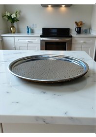 Resim Paslanmaz Çelik Delikli Pizza Fırın Tepsisi Lahmacun Fırın Tepsisi 32 Cm Çok Renkli 