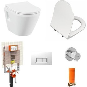 Resim VitrA İntegra Asma Klozet + VitrA Slim Duroplast Klozet Kapağı + Gömme Rezervuar 7063l003-0850 