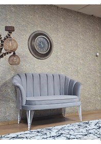 Resim Zafir İkili İstiridye Beyaz Boyalı Telli Ayak Çay Seti Koltuk Tekli Berjer , İkili Berjer Koltuk Gri 