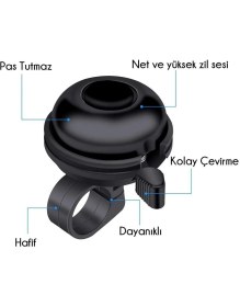 Resim Ultra Light Siyah Metal Bisiklet Zili Bisiklet Zil Bisiklet Aksesuarı Korna Ikaz 1 Adet 