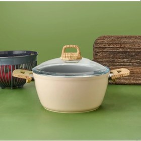 Resim Hisar Seramik Derin Tencere - Beyaz / Kahverengi - 24 Cm 