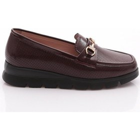 Resim Dgn 6095-1 Kadin Aksesuarli Loafer Ayakkabi Bordo Rugan 