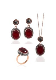 Resim Midyat Nurtaş Gümüş Yakut ve Swarovski Taşlı 925 Ayar Gümüş Üçlü Set 201022360 