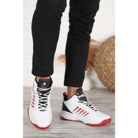 Resim Jump Basketbol Erkek Spor Ayakkabı Beyaz-Siyah-Kırmızı Mikrofiber Tabanı ile Konforlu Tasarım 