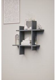 Resim Linea Antrasit Gri Dekoratif Duvar Rafı - Duvara Monte Kitaplık 