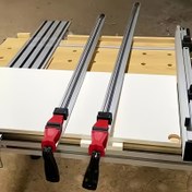 Resim 1 adet Ahşap İşleme Tahtası Kelepçesi - Flip & Dairesel Testere için Düz Kenar Kılavuzu, 90cm'ye Kadar Tutabilir, Dayanıklı Plastik/Metal Yapı 