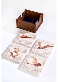 Resim Hezârfen ve Galata Kulesi 4'lü Traverten Bardak Altlığı Çok Renkli 