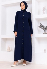 Resim OKTAYUSTA COLLECTİON Sade Günlük Cepli Düğmeli Tam Boy Ferace Lacivert 