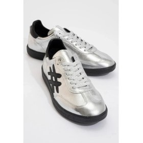 Resim Dericlub Marine Kadın Günlük Bağcıklı Spor Ayakkabı Gerçek Deri Gümüş/siyah 