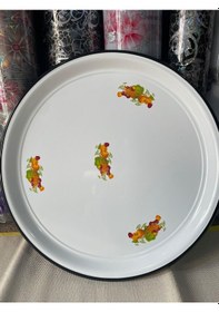 Resim Emaye Sini Sofra, Yemek Sunum Tepsi, Yer Sofrası Çinko 60 Cm Beyaz - Gri - Siyah 