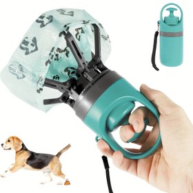 Resim Taşınabilir Köpek Dışkı Toplayıcı ve Torba Dağıtıcısı - Dayanıklı Plastik, Teal, Verimli Atık Toplama için Pençe Tasarımı, Sızdırmaz Torbalar Dahil, Dış Mekan Kullanımı İçin İdeal 