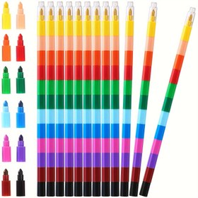 Resim 2 Adet 12 Renkli Düğüm Boğazlı Yapı Taşları Yığma Kalemler DIY Boyama Kalemi Grafiti Kalemleri Plastik Kalemler 10 inç/25.5 cm 