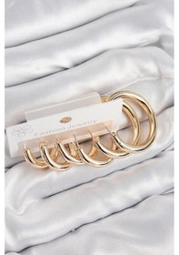Resim Pirinç Halka Model Gold Renk Kadın Set Küpe - Tj-bkp11057 Çok Renkli 