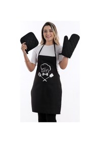 Resim Beautiful Set Sıvı Geçirmez Su Geçirmez Mutfak Önlüğü 1 Eldiven 1 Tutacak Siyah2 