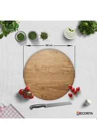 Resim Decorita Cam Kesme Tahtası Cam Kesme Tablası Retro Ahşap Görünümlü Çap 32 CM 