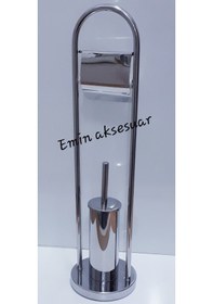 Resim Paslanmaz Ayaklı Lüx Tuvalet Kağıtlık+ Klozet Fırçası Krom 