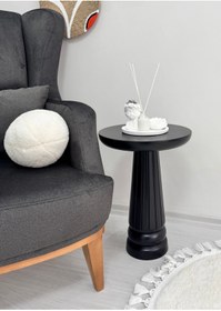Resim ASELYA HOME Ahşap Tekli Mantar Yan Sehpa Modern Siyah Renk 50cm Fiskos Çiçeklik Orta Sehpa 