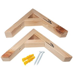 Resim Doğal Ahşap Duvar Raf Ayağı 16x16cm Dayanıklı 90 Derece (2li set) 