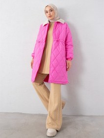 Resim Peluş Detaylı Kapitone Mont Pembe 