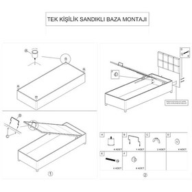 Resim Setaymobilya Baza, Tek Kişilik Defne Baza + Başlık Seti, Açık Gri 