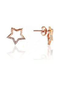Resim Gümüş Rose Zirkon Taşlı Yıldız Kolye Ve Küpe Gümüş Ikili Set 
