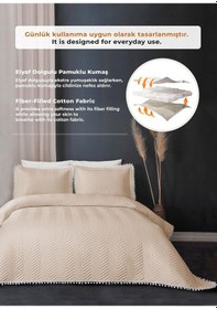 Resim Evlen Home Ponponlu %100 Pamuk Tek Kişilik Günlük Yatak Örtüsü Pike Takımı Seti Bej 