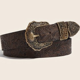 Resim 1 adet Bohemian Western Cowboy Tarzı Kemer, İncelikli Kabartmalı Tasarım - Kahverengi Suni Deri, Alaşım Toka, Şık Ceketler, Elbiseler ve Kotlar için Mükemmel, Şık Aksesuar|İncelikli Kabartma|Dayanıklı Kemer, Batı Aksesuarları 