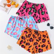 Resim 3 Adet Leopar Desenli Pijama Altı, Rahat Elastik Bol Kesim Marul Kenarı Şort, Kadınların Uyku Giyimleri 