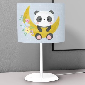 Resim instababyrooms Sarı Ay Panda Desenli Çocuk Odası Dijital Baskılı Çocuk Odası Masaüstü Abajur Avize 