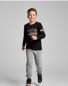 Resim Zekids Erkek Çocuk Pamuklu Yazı Baskılı Pijama Takımı-16817 Siyah 