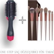 Resim Saç Düzleştirici Fön Tarağı ve 13 Parçalı Makyaj Fırça Seti, Siyah Renk 