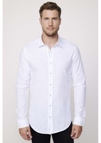 Resim Tudors Slim Fit Uzun Kol Apoletli Keten Düz Erkek Beyaz Gömlek-27786-beyaz Beyaz 