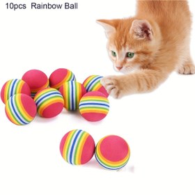 Resim 10 Adetlik Geometrik Desenli Kauçuk Gökkuşağı Topları Kediler İçin - Tüm Irk Boyutları İçin Etkileşimli Çiğneme ve Çıngırak Oyuncakları, Pilsiz 