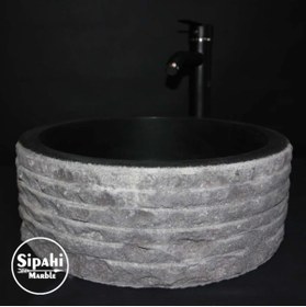 Resim SİPAHİMARBLE Bazalt Siyah Dışı Çizik Patlatma Silindir Lavabo 