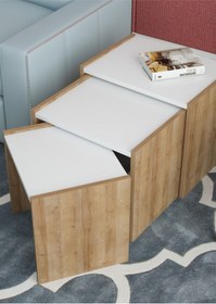 Resim Modilayn 3 Lü Zigon Sehpa Ofis Sehpası Dikdörtgen Laptopluk 