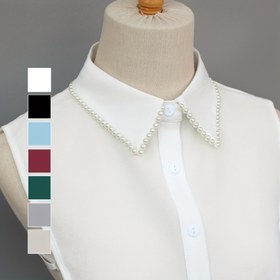 Resim Şifon Balıkçı Yaka Moda Tırnak Boncuklu Sahte Yaka Çok Yönlü Dekoratif Yarı Gömlek Tarzı Sahte Yaka 