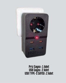 Resim Akıllı Akım Dengelemeli Priz 2500w 4 Usb Type C Çıkışlı 