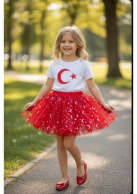 Resim Gala Kız Çocuk Tütülü Ay Yıldızlı Etek Kırmızı 