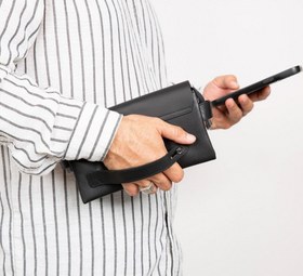 Resim Prestige Hakiki Deri, El Yapımı, Telefon Bölmeli, Erkek El Çantası, Kömür Siyah 